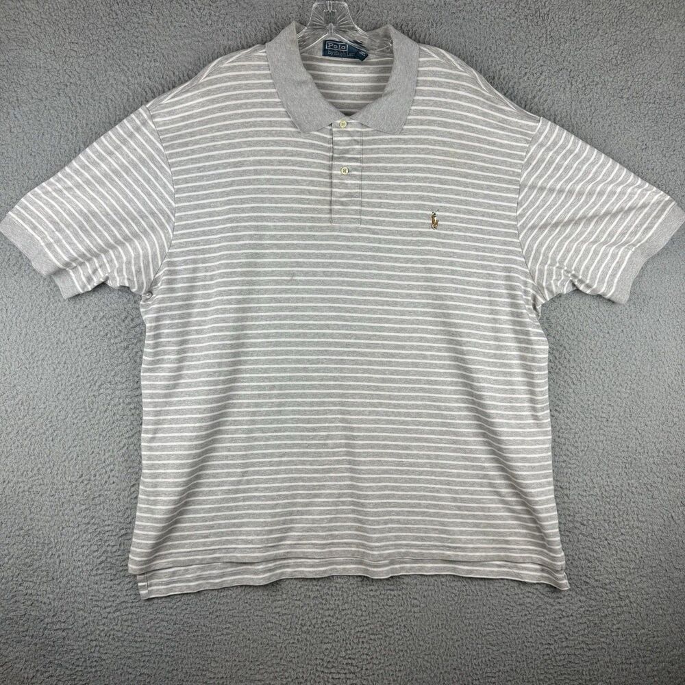 Polo Ralph Lauren 2XB Gray Striped Short Sleeve Polo Shirt (Stain)
